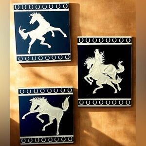 3 Vtg Wild Horses Wall Art MidCentury Coventry Ware USA MCM Plaster Black White